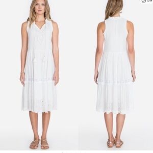 Johnny Was Jade Ziva Dress White Cotton Gauze Sleeveless Midi Dress XL